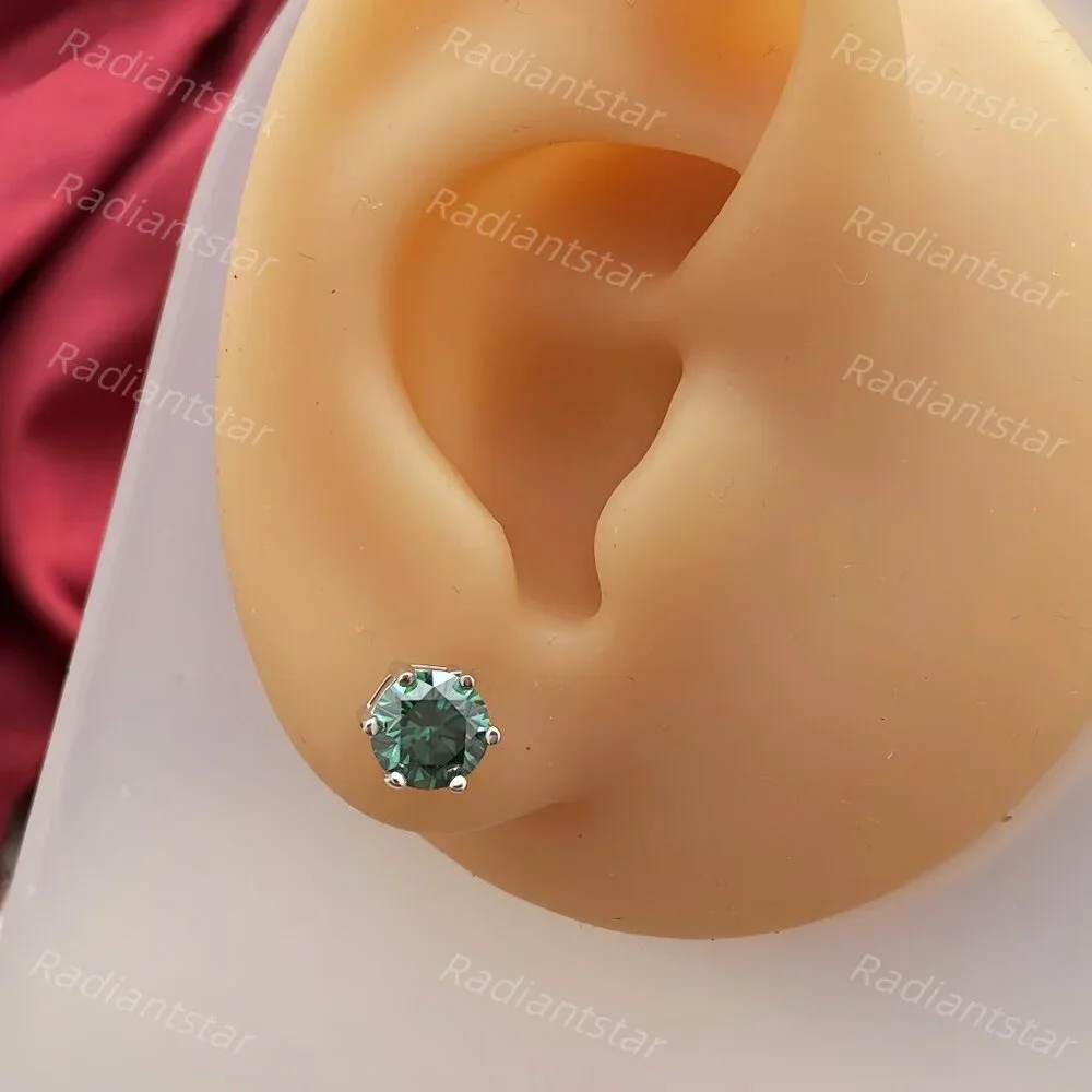 NEW Certified 2ct. t.w. Emerald Green Moissanite 6 Prone Solitaire Stud Earrings